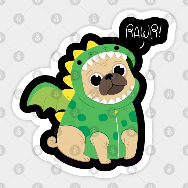 Pug Rawr Sticker by Mako Design 